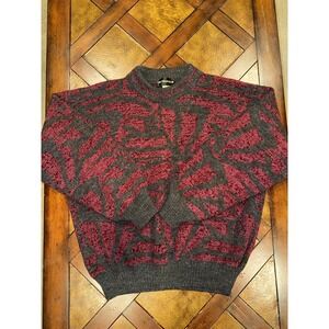 Metropolis Sweater Mens XL Red Gray Geometric Wool Blend Crew Neck Vintage